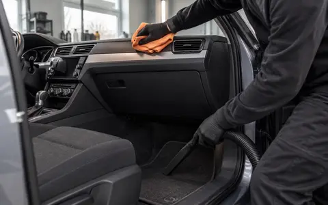 Dammsugning och avtorkning av bilens kupé